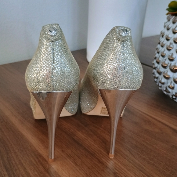 Michael Kors Glittering Silver Peep-Toe Heels - Picture 4 of 9